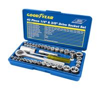 Goodyear 40 Pieces Socket Driver Set with 1/4" & 3/8" Sockets Metric Imperial Ratchet Bolts Spark