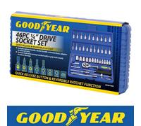Goodyear 46Pc 1/4" Drive Socket Set Ratchet Wrench Tool Quick Release Reversible Handle
