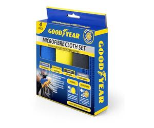 Goodyear 4PC Microfibre Cloth Set- microfibre cloths for cleaning your vehicle | Cleaning fibres attract dust | Showroom finish | Machine washable | Dashboard, Buffing, Window cloth | Wash and drying