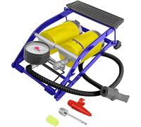 Goodyear Heavy Duty Double Barrel Foot Pump for Camping| Suitable for inflating tyres, sports equipment, camping accessories| Easily read pressure gauge| Thumb lock lever with valve connector