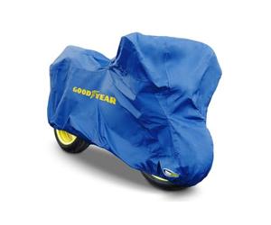 Goodyear Heavy-duty Goodyear motorcycle cover for indoor/outdoor storage with padlock hole, X-large size. Measurements: 246 x 105 x 127cm