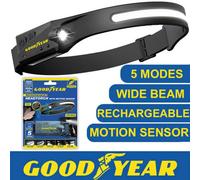 Goodyear Led Head Torch Rechargeable Headlamp Cob Motion Sensor Waterproof Light