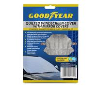 Goodyear Quilted Windscreen Cover Sun Shade with Mirror Covers - 3 Magnets, All-Season Windshield Protection, Universal Fit, Elastic Straps & Long Side Panels - 146x119cm
