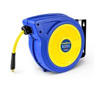 Goodyear Retractable Air Hose Reel with Safety-Speed Control, 3/8" × 50 FT, 300 PSI Hybrid Polymer Hose, Spring-Driven Automatic Rewind, Leak-Proof Swivel, Wall & Ceiling Mountable