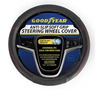 Goodyear Steering Wheel Cover Red Band Black | Slips easily over steering wheel in seconds | Easy and convenient to use | Soft comfortable grip | Cool in summer, warm in winter | Red Band Black Mat