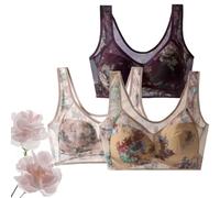 GOOEIC Flair-frost Bra, 3 PACKS Comfortable lace bra without buttons, Ice Silk Lace Cooling Comfort Bra (3mix-G,6L)