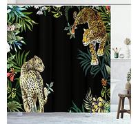 GOOESING Animal Print Leopard Shower Curtain Set,Hooks Included,Tropical Safari Black Fabric Bathroom Shower Curtain 180x180