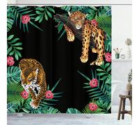 GOOESING Animal Print Leopard Shower Curtain Set,Hooks Included,Tropical Safari Black Fabric Bathroom Shower Curtain 180x180