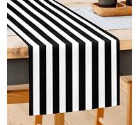 GOOESING Black and White Striped Table Runner 72 Inches Long,Black White Table Runner Kitchen Decor for Home Parties and Dining Room Dresser（33x183cm)