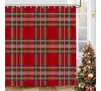 GOOESING Christmas Plaid Shower Curtain Scottish Tartan Farmhouse Bathroom Shower Curtains for Bathtub Decoration with Hooks 72x72 Inch, Red and Green