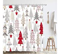 GOOESING Christmas Shower Curtain, Hand Drawing Christmas Tree Cloth Fabric Bathroom Decor with Hooks for Holiday Home Decor