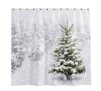 GOOESING Christmas Shower Curtain Set with 12 Hooks Natural Winter Forest Snowflake Snowfall Bathroom Curtain Durable Waterproof Fabric Bathtub Sets Home Decor