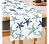 GOOESING Coastal Ocean Stars Table Runners Nautical Navy Blue Table Runners 72 Inches Turquoise Kitchen Dining Table Decoration for Party Dinner Holidays Kitchen Spring/Summer（33x183cm)