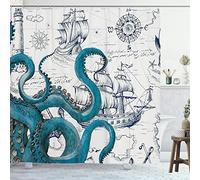 GOOESING Cool Octopus Nautical Shower Curtain - Teal Kraken Sailboat Pirate Polyester Waterproof 72x72 Inch