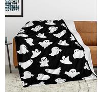 GOOESING Funny Cute Ghost Throw Blanket Spooky Decor Ghost Blanket for Picnic Travel Lightweight Fuzzy Cozy Black White Halloween Throw Blankets for Living Room Sofa Couch 60" x 80"(152x203cm)