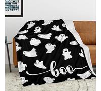 GOOESING Ghost Flannel Throw Blanket Spooky Decor Ghost Boo Blanket for Picnic Travel Lightweight Fuzzy Cozy Black White Halloween Throw Blankets for Living Room Sofa Couch 40" x 50"(101x127cm)