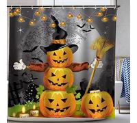 GOOESING Halloween Shower Curtain for Bathroom Horrifying Pumpkin Scary Party Decor Water Proof Fabric Decoration with Hooks