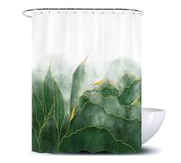 GOOESING Marble Shower Curtain Ombre Green Gold, Modern Shower Curtain Sets for Bathroom Art Decor,Green Mixed Golden Lines Striped,Bathroom Accessories Fabric Waterproof Polyester,180x180 cm 12 Hook