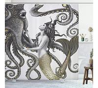 GOOESING Mermaid and Octopus Shower Curtain, Abstract Ocean Nautical Fantasy Animals Decorative Bathroom Fabric Waterproof Polyester Shower Curtain, Artistic Boho Farmhouse Mystic Shower Curtains