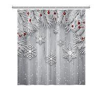 GOOESING Merry Christmas Shower Curtain, Gold Xmas Balls Shower Curtain for Kids Bathroom, Winter Glitter New Year Waterproof Polyester Fabric Bath Curtain with 12 Pack Plastic Hooks