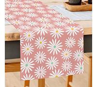 GOOESING Pink Daisy Flowers Table Runner 13x72 Inches Spring Seasonal Kitchen Dining Table Decoration for Holiday Indoor Outdoor Gathering Dinner Party Decor（33x183cm)