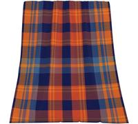 GOOESING Plaid Throw Blanket for Couch Farmhouse Style Orange Navy Check Pattern Lightweight Soft Cozy Flannel Fleece Blankets for Men Women for Bed Couch Sofa Office Outdoor 50" x 60"(127x152cm)