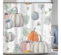 GOOESING Pumpkin Autumn Shower Curtain Set with Hooks Fall Thanksgiving Harvest Bathroom Bathtubs Decor Durable Polyester Fabric