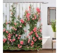 GOOESING Roses Flower on Wooden Shower Curtain Flowers and Leaves Rustic Shower Curtain Bathroom Curtain with Hooks Bathroom Decor Washable Durable Waterproof Fabric 180x180cm
