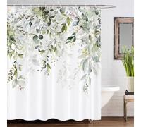 GOOESING Sage Green Floral Shower Curtain Eucalyptus Leaves Retro Shower Curtain Farmhouse Bathroom Curtain with Hooks Bathroom Decor Washable Durable Waterproof Fabric 180x180cm