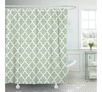 GOOESING Shower Curtain Moroccan Quatrefoil Pattern Sage Green Decorative Bath Curtain Polyester Fabric Bath Curain with Hooks 72x72 Inch
