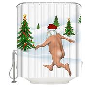 GOOESING Shower Curtain, Naked Santa Claus Funny Xmas Ugly Pattern Funny Rustic Waterproof Washable Fabric Curtains with 12 Hooks for Bathroom