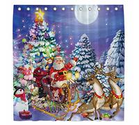GOOESING Snowy Forest Shower Curtain for Bathroom Sets Winter Christmas Moon Snowman Home Bath Decor Decoration Durable Waterproof Fabric Machine Washable Curtains with 12 Pack Plastic Hooks