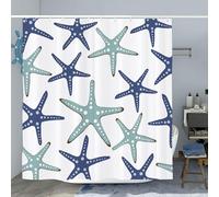 GOOESING Starfish Shower Curtain Beach Shower Curtain Blue and Teal Bathroom Curtain with Hooks Bathroom Decor Washable Durable Waterproof Fabric 180x180cm