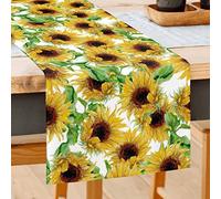 GOOESING Sunflower Table Runner Burlap Linen Tablecloths Covers Farmhouse Kitchen Decor for Home Party and Dining Room Dresser 13 Wide x 72 inches Yellow（33x183cm)