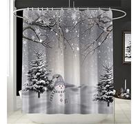 GOOESING Winter Christmas Shower Curtain, Cute Snowman Snowflake Scene Shower Curtains for Bathroom, Pine Tree Covered Snow Fabric Bath Curtains Set with Hooks