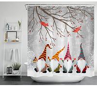 GOOESING Winter Christmas Shower Curtain Funny Gnome and Cardinals in Snowy Forest Bathroom Shower Curtain,Snow Scene Polyester Waterproof Polyester Fabric Bath Decor Accessories with Hooks
