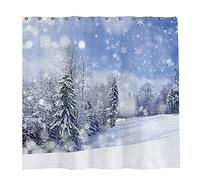 GOOESING Winter Shower Curtain Set with 12 Hooks Christmas Wonderland Forest Bokeh Snow Scene Pine Tree Bathroom Curtain Durable Waterproof Polyester Fabric Bathtub Sets Home Decor