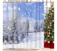 GOOESING Winter Shower Curtain Set with 12 Hooks Christmas Wonderland Forest Bokeh Snow Scene Pine Tree Bathroom Curtain Durable Waterproof Polyester Fabric Bathtub Sets Home Decor