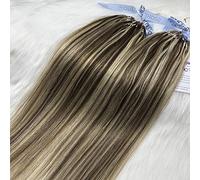 GOOFIT 22" Micro Loop Hair Extensions Real Human Hair Extensions Double Ring Beads - 1g/s 50s/pack- (22" #M4/613 Medium Brown mix Bleach Blonde)