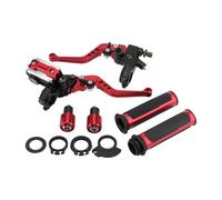 GOOFIT 22mm Red Universal Motorcycle Brake Clutch Lever Handlebar Brake Master Cylinder+Hand Grip+Bar Ends Reservoir Brake Levers Set Replacement for Dirt Bike Scooters