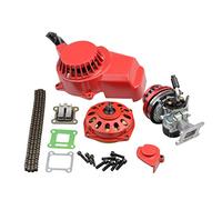 GOOFIT 44mm Red Cylinder Carburetor Air Filter ignition coil Set Big Bore Pull start 43cc 47cc 49cc Top Kit of Piston For Bike Atv Quad Motocross