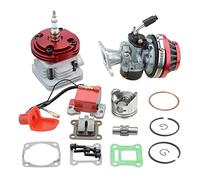 GOOFIT 44mm red Cylinder Carburetor Air Filter ignition coil Set Big Bore Top Kit of Piston Replacement For 47cc 49cc 50cc 53cc 54cc 2 stroke Engine Pocket Bike Atv Quad Motocross