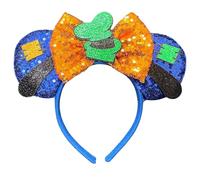 Goofy Minnie Mouse Ear Inspired Blue Alice Headband With Big 5" Orange Sequin Top Bow Handmade for Woman and Girls