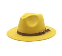 Goofy Movie Hat Windfall Men & Women Vintage Wide Brim Fedora Hat with Belt Buckle Directors Hat Vintage (Yellow, One Size)
