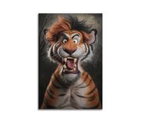 Goofy Tiger with Hairdo Wall Art, Feline Poster, Fun - Style Print, Playful Canvas Picture Artistic Wall Mural Modern Hanging Decor Poster16x24inch(40x60cm)