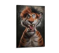 Goofy Tiger with Hairdo Wall Art, Feline Poster, Fun - Style Print, Playful Canvas Picture Artistic Wall Mural Modern Hanging Decor Poster24x36inch(60x90cm)