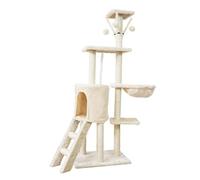 GoofyPet 54.3in Cat Tree for Indoor Cats, Multi-Level Cat Tower with Scratching Posts, 2 Condos, Ramp, Basket, Hanging Balls, Plush Perch House for Large Cats, Beige
