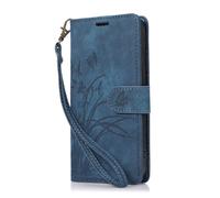 Google Pixel 6A Case Embossed Butterfly, Shock-Absorption Flip Phone Case PU Leather Notebook Wallet with Magnetic Stand Card Holders Folio Protective Cover for Google Pixel 6A blue