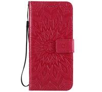 Google Pixel 7A Case, Shockproof PU Leather Flip Notebook Wallet Cover Embossed Sunflower with Magnetic Stand Folio Soft TPU Bumper Shockproof Protective Case for Google Pixel 7A Red