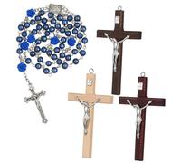 GOOHOCHY 1 Set Handcrafted Wooden Cross Necklace Rosary Beads for Prayer and Decoration Smooth Surface for Comfortable Grip Versatile Matching for Various Occasions Cross Wall Decor